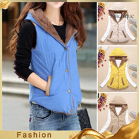 Stitchique _ Áo Vest Lông Cừu Hợp Thời Trang Đơn-Ngực Thiết Kế Chắp Vá Cảm Giác Túi Tối Giản Mặc Hàng Ngày Áo Khoác Nữ Không Tay Có Mũ Trùm Đầu Polyester Để Mua Sắm