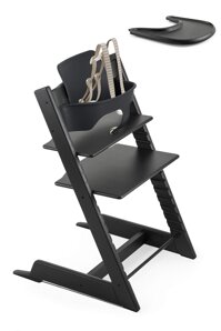 Stokke Adjustable Ergonomic Tripp Trapp High Chair with Baby Set - Oak Black & Tripp Trapp Tray - Black