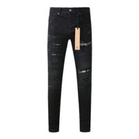 Street fashion brand men jeans with black patch craftsmanship design slim fit high-quality men jeans