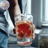 Strongaroetrtr 450ml Cốc Thủy Tinh Có Nắp Và Ống Hút Trà Trong Suốt Cà Phê Cốc Nước ép Ly Bia Có Thể Sữa Mocha Ly Ăn Sáng Cốc Drinkware VN