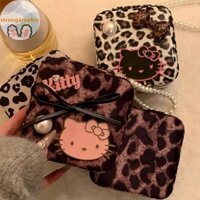 Strongaroetrtr Leopard-Print Hello Kitty Hộp Trang Sức Sanrio KT Vòng Cổ Mèo Bông Tai Hộp Bảo Quản Di Động Dung Tích Lớn Món Quà Trang Sức VN