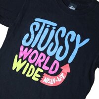 Stu 'C World Wide Color Letter Retro In Hình Mỹ Áo Thun Nam Nữ Cổ Tròn Tay Ngắn Rời