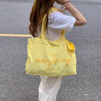 Student Large Capacity Letter Canvas Bag Women's Printed Simple Shoulder Bag Pleated Shoulder Strap Design Shopping Bag Tote Bag Wt65