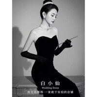 Studio Ảnh Chụp Ảnh Váy Cưới Đuôi Cá Đen Váy Váy Nữ 2025 Mới Hepburn Chủ Đề Quần Áo Thanh Lịch Retro Sang Trọng