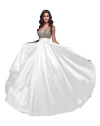 Stylefun Beading Prom Dresses V Neck Long Satin Sequined Dress for Women Evening Party HD66