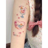 Su Soufflé  Sweetheart Coast  Original Oil Pastel Vẽ Tay Mùa Hè Bờ Biển Trái Tim Tình Yêu Chống Thấm Nước Lâu Dài Hình Xăm Miếng Dán