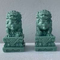 Sư tử đá, Kỳ lân trấn trạch - 1 cặp màu xanh cam thạch - Trang trí tiểu cảnh, non bộ, sân vườn