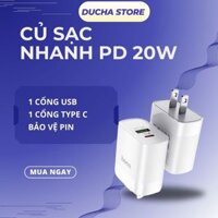 SU4 Củ sạc PD 20W C80 2 cổng ( USB + Type-C ) sạc nhanh tối đa 3A, Q.C 3.0