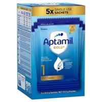 Sữa bột Aptamil Gold+ 1 gói cho trẻ từ sơ sinh đến 6 tháng tuổi, hộp 5 gói, 22,5g