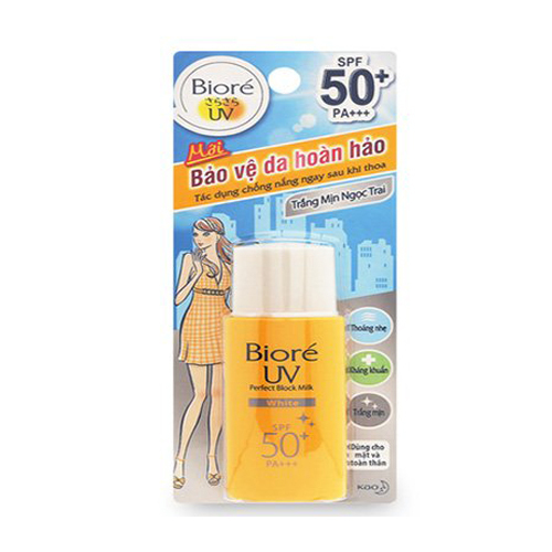 Sữa chống nắng bảo vệ da trắng mịn ngọc trai Biore UV Perfect Block Milk SPF 50+ PA+++ - White 25ml