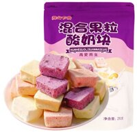 Sữa chua đông khô khối trái cây dâu tây sữa chua trái cây khối ăn khô rắn lưới trẻ em màu đỏ bữa ăn nhẹ thông thường bữa