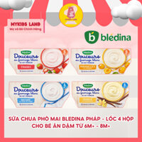 Sữa Chua Phô Mai BLEDINA Pháp - Béo Ngậy, Ít Ngọt, Bổ Sung Canxi Cho Bé Từ 6m+ 8m+ - Hỗ Trợ Hệ Tiêu Hóa - Lốc 4 Hộpx100g