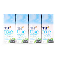 Sữa Chua Uống Tiệt Trùng Hương Việt Quất Tự Nhiên TH True Yogurt Lốc 4 Hộp x 180ml