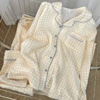 Sữa Nhật Bản Kiểm Tra Bộ Đồ Ngủ Nữ Xuân Thu Mây Cotton Dài Tay Dễ Thương Sinh Viên ins Phong Cách Homewear Phù Hợp Với