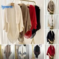 Sua-nữ Mùa Đông Khăn Choàng Dệt Kim Dày Sang Trọng Tua Rua Mở Stitch Cardigan Lông Thú Giả Chắc Chắn