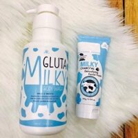 Sữa tắm bò Milky gluta 800ml tặng kèm sữa rửa mặt 150ml