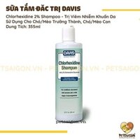 SỮA TẮM DAVIS CHLORHEXIDINE HỖ TRỢ VIÊM DA, NGỨA CHO CHÓ MÈO DO NHIỄM KHUẨN - CHAI 355ML