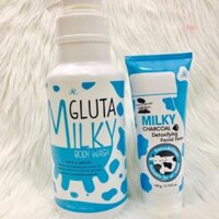 SỮA TẮM GLUTA MILKY 800G TRẮNG DA VÀ SỮA RỬA MẶT 190G
