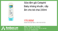 Sữa tắm gội Cetaphil Baby kháng khuẩn, cấp ẩm cho bé chai 230ml