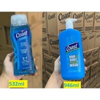 sữa tắm gội coast 2 in 1 hair and body cho nam dầu gội, sữa tắm chai 532ml coast vòi 946ml hàng mỹ
