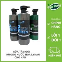 Sữa tắm gội Lynan cho nam, hương nước hoa làm trắng da, se khít lỗ chân lông cao cấp 2 in 1 Men 1000ml