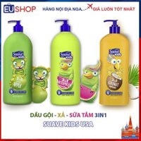 Sữa tắm gội xả 3in1 dành cho trẻ em Suave Kids - Hương táo xanh, dưa hấu, dâu chai 532ml - 1.18l