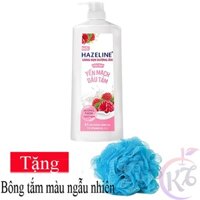 Sữa tắm Hazeline dưỡng ẩm trắng da Yến mạch & dâu tằm chai 1kg Tặng 1 bông tắm màu ngẫu nhiên - X3 tác động sáng mịn da