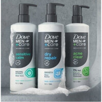 Sữa tắm và sửa rửa mặt nam DOVE MEN + CARE Advanced Care Face+Body Cleanser Sensitive Calm/Acne Clear 500ml (Mỹ)