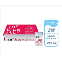 sữa th true milk dâu, hộp sữa tươi tiệt trùng th true milk hương dâu 110ml - 1 thùng 48 hộp