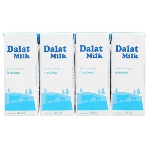 Lốc 4 hộp sữa tươi tiệt trùng Dalat Milk 180ml