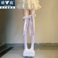 Sữa Trắng Nhung Trên Đầu Gối Tất Nơ Vớ Ruy Băng Trắng Lụa Cao Tất Gothic Công Chúa Phong Cách Tất