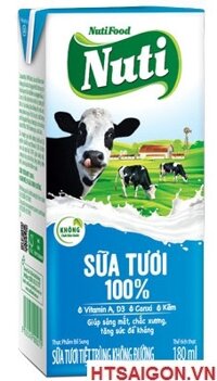SỮA TƯƠI 100% NUTI KHÔNG ĐƯỜNG 180ML