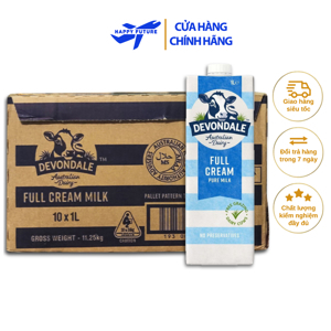 Sữa tươi Devondale nguyên kem - hộp 1 lít (10 hộp/thùng)