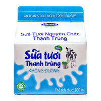 Sữa Tươi Nguyên Chất Thanh Trùng Không Đường Vinamilk Hộp 200ml