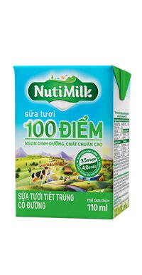 Sữa tươi Nutimilk ST 100 điểm có đường 110ml
