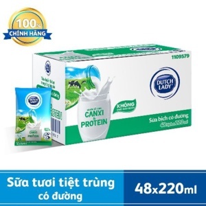 Sữa tươi tiệt trùng Cô gái Hà lan không đường 220ml - thùng 48 bịch