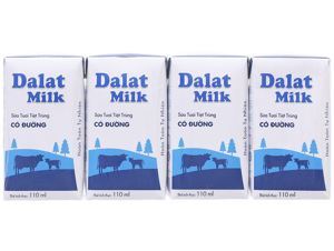 Sữa tươi tiệt trùng Dalat Milk có đường lốc 4 hộp x 110ml