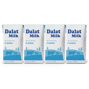 Sữa tươi tiệt trùng Dalat Milk ít đường lốc 4 hộp x 110ml