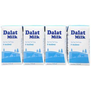 Sữa tươi tiệt trùng Dalat Milk ít đường lốc 4 hộp x 110ml