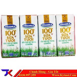 Sữa tươi tiệt trùng Vinamilk 100% 180ml - 4 hộp/ vỉ