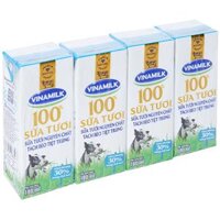 Sữa tươi tiệt trùng Vinamilk 100% tách béo không đường - Lốc 4 hộp 180ml