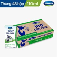 Sữa tươi tiệt trùng Vinamilk 100% có đường - Thùng 48 hộp 110ml Sữa tươi tiệt trùng Vinamilk 100% có đường - Thùng 48 hộ