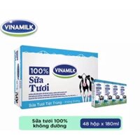 Sữa tươi TT Vinamilk 100% không đường 180ml - thùng 48 hộp