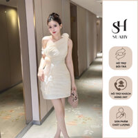 SUAHY Đầm Tiểu Thư Dáng Ngắn Lệch Vai Đính Hoa Voan Tơ Cao Cấp ( From nhỏ ) D0933