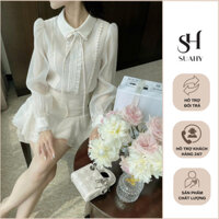 SUAHY Set 2 Món Áo Sơ Mi Phối Bèo Kèm Chân Váy Xòe Chất Voan Tơ Cao Cấp Đi Dạo Cafe D0904