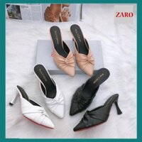 Sục cao gót nữ 💥HÀNG MỚI-GIÁ RẺ💥 giày cao gót 7 cm, chất da lì êm mềm - màu đen kem và trắng, phối nơ cực xinh