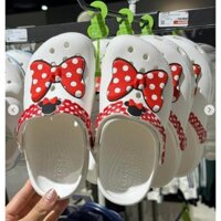 Sục crocs trẻ em , giày crocs nơ đỏ Disney Minnie Mouse cho bé gái size từ C7 đến J3 tặng kèm Jibbitz mickey