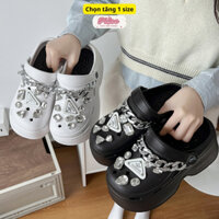 Sục Cross độn đế 7cm gắn charm Tam Giác xích, dép sục đế cao kèm 18 sticker lấp lánh phiên bản 2024