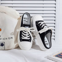 Sục đế nữ tăng chiều cao buộc dây mũi viền Cao Cấp giày đạp gót Vải