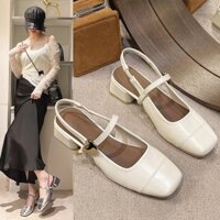 Sục nữ da PU đế 3cm mẫu mới 2024, Giày búp bê nữ hở gót mũi vuông, Hàng QC cao cấp, Mã SD01